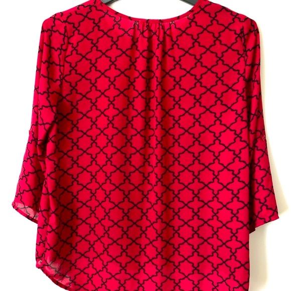 Messini blouse size Large 3/4 sleeve burgundy & black - Picture 2 of 6
